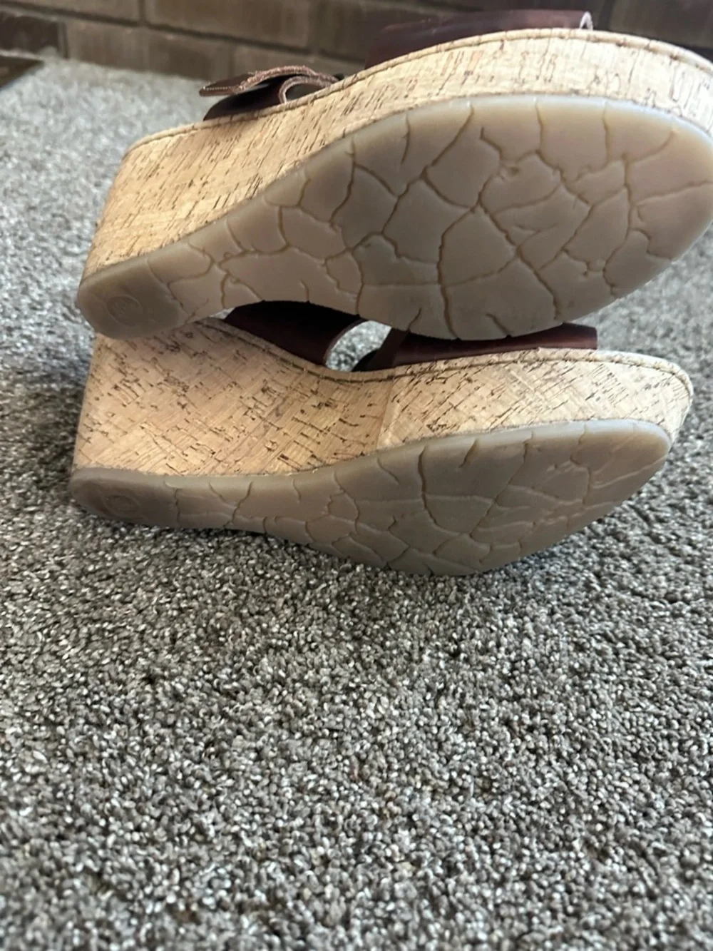 Born Emmy Brown Leather Cork Wedge Slide Sandals Size 11